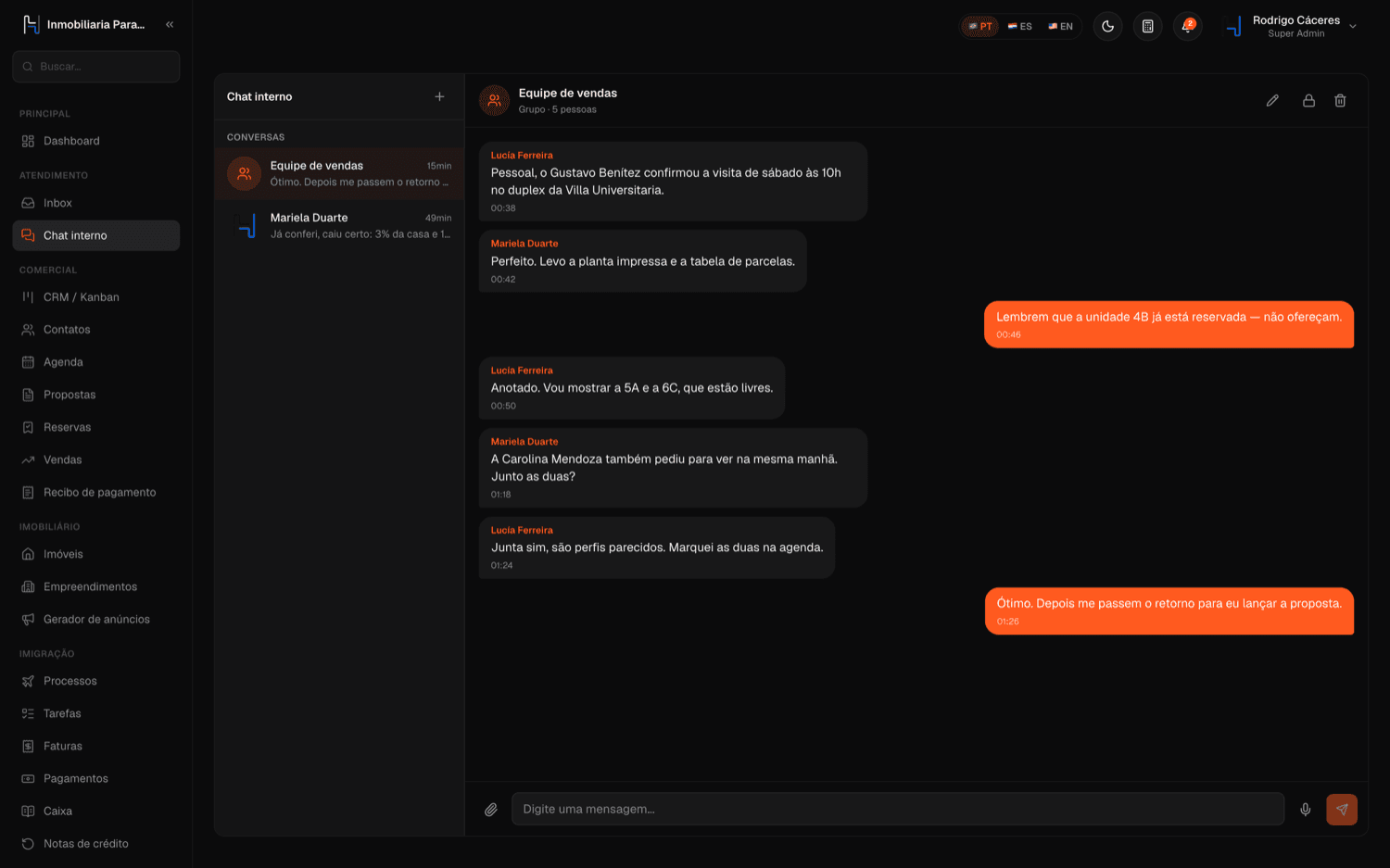La conversación del equipo queda en el sistema