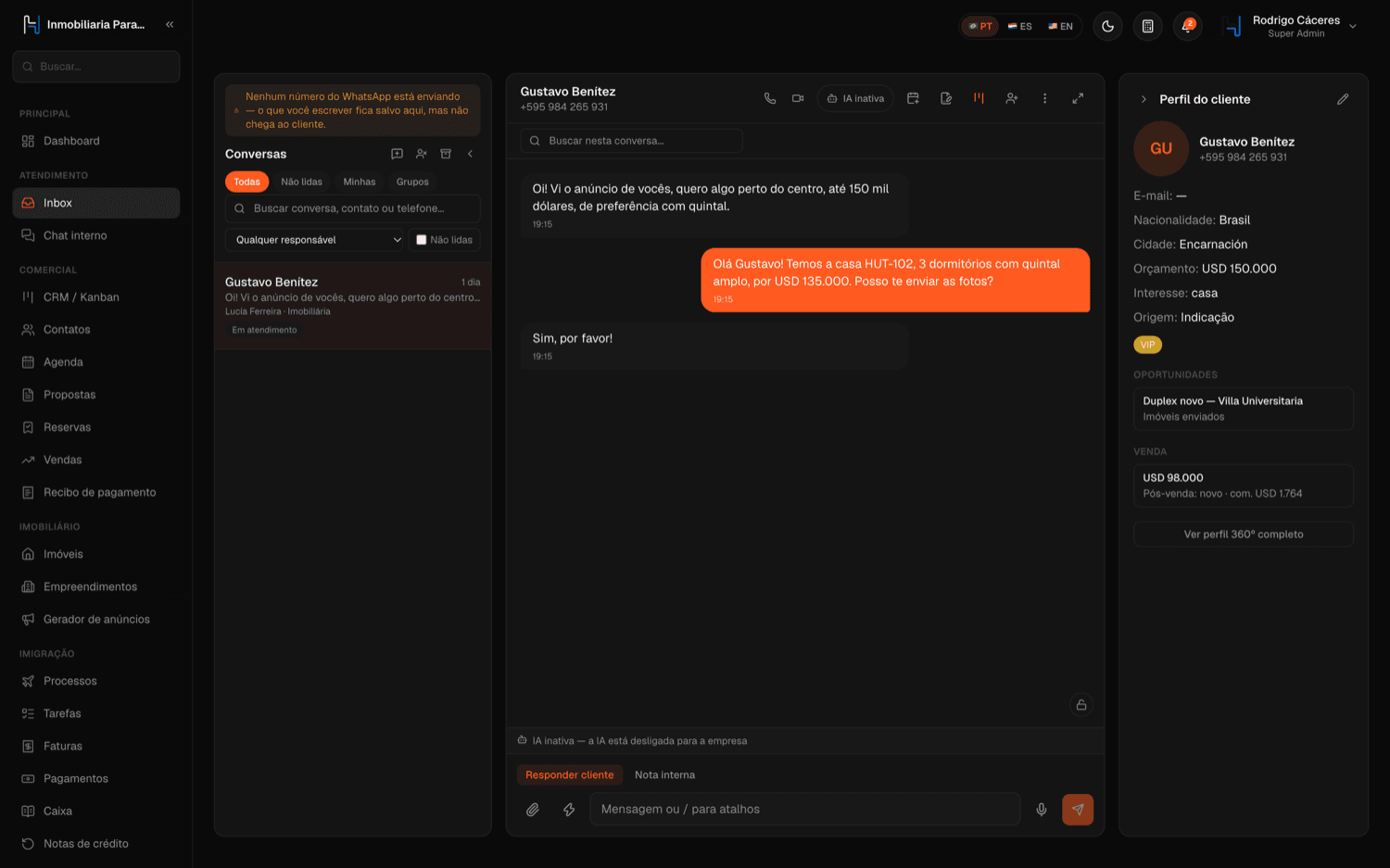 El WhatsApp de la empresa, no el del corredor